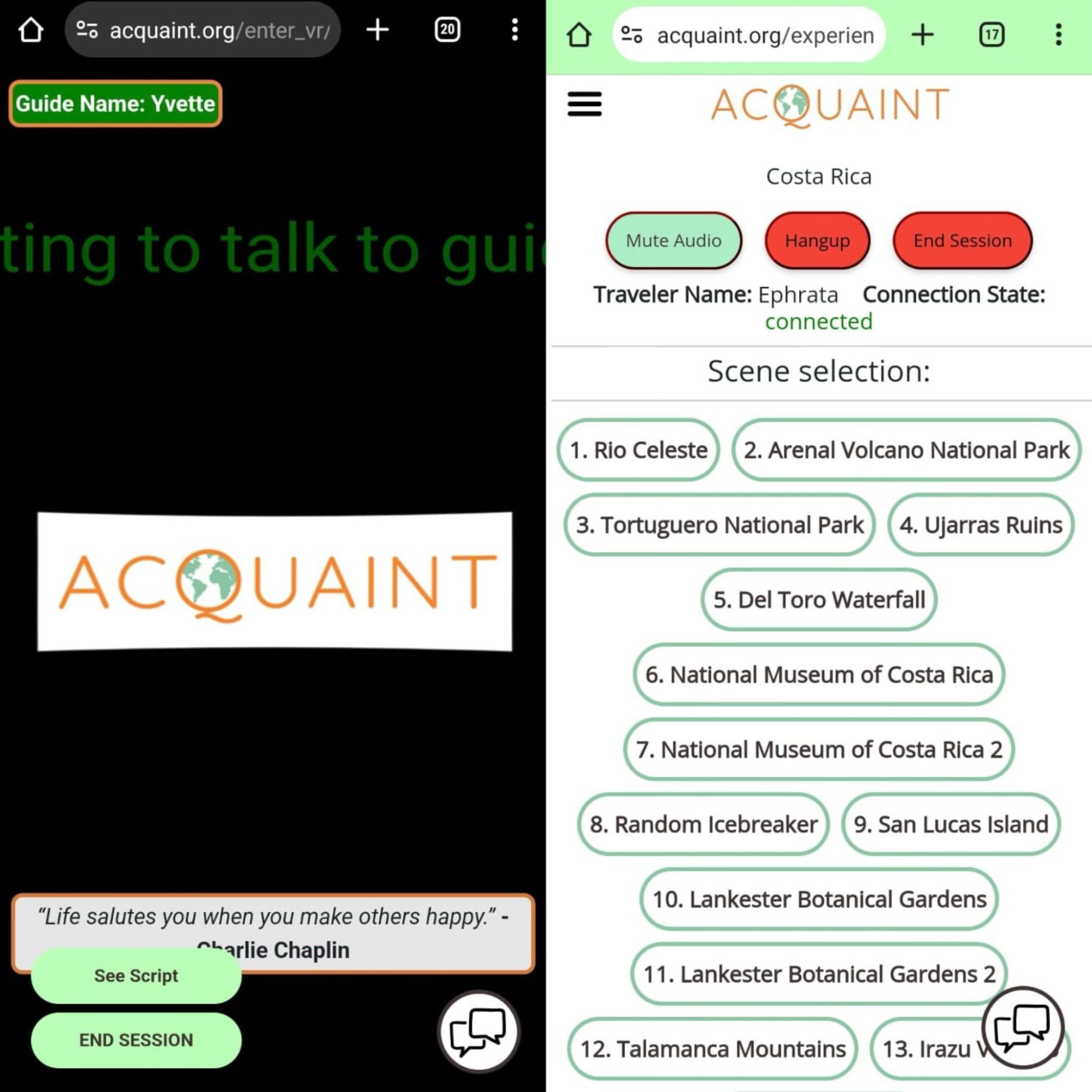 Screenshot of an Acquaint session, showing the volunteer conversation interface