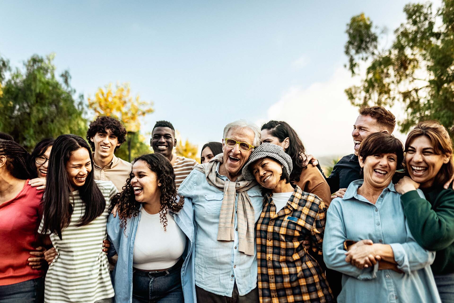 Happy people of many cultures in a group